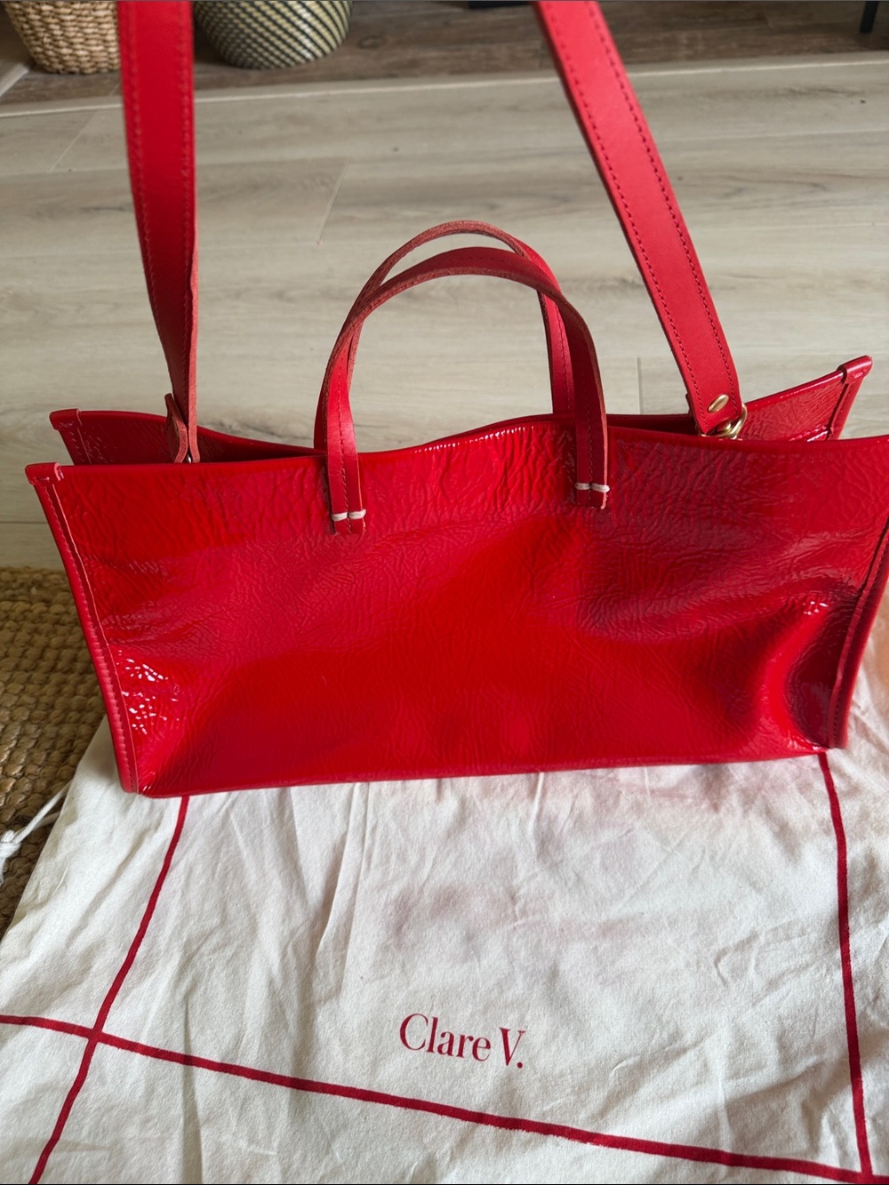 Clare V. Patent Leather Tote in Bright Red with Shoulder Strap - Picture 6 of 6